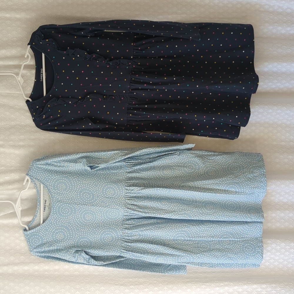 TWO Lands' End Blue Patterned Dresses, Long Sleeve, Girls Small